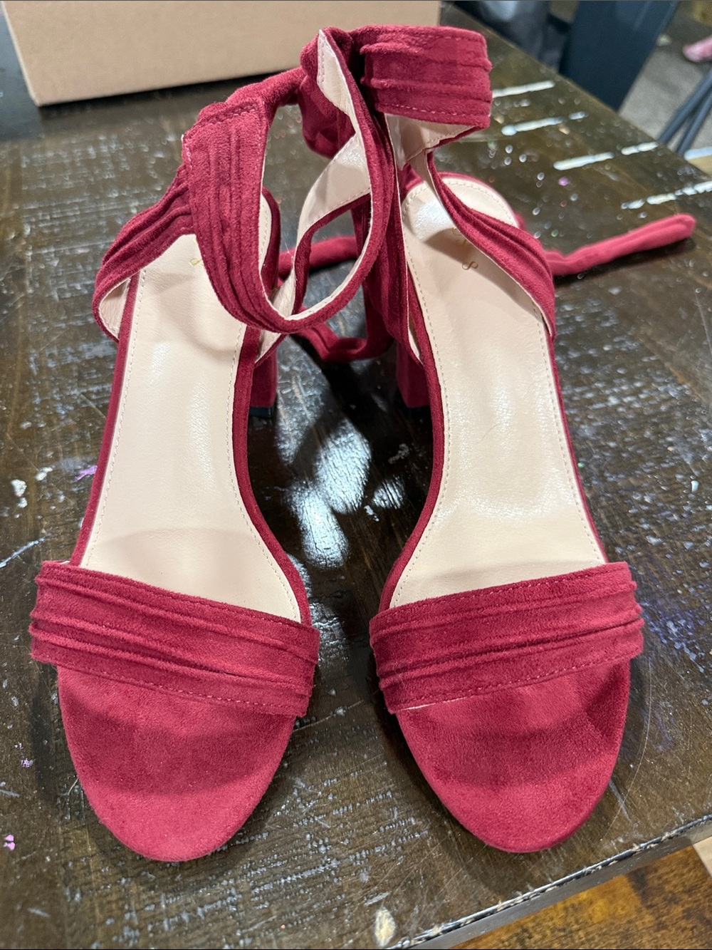 Amazon Burgundy Suede Ankle-Tie Heels